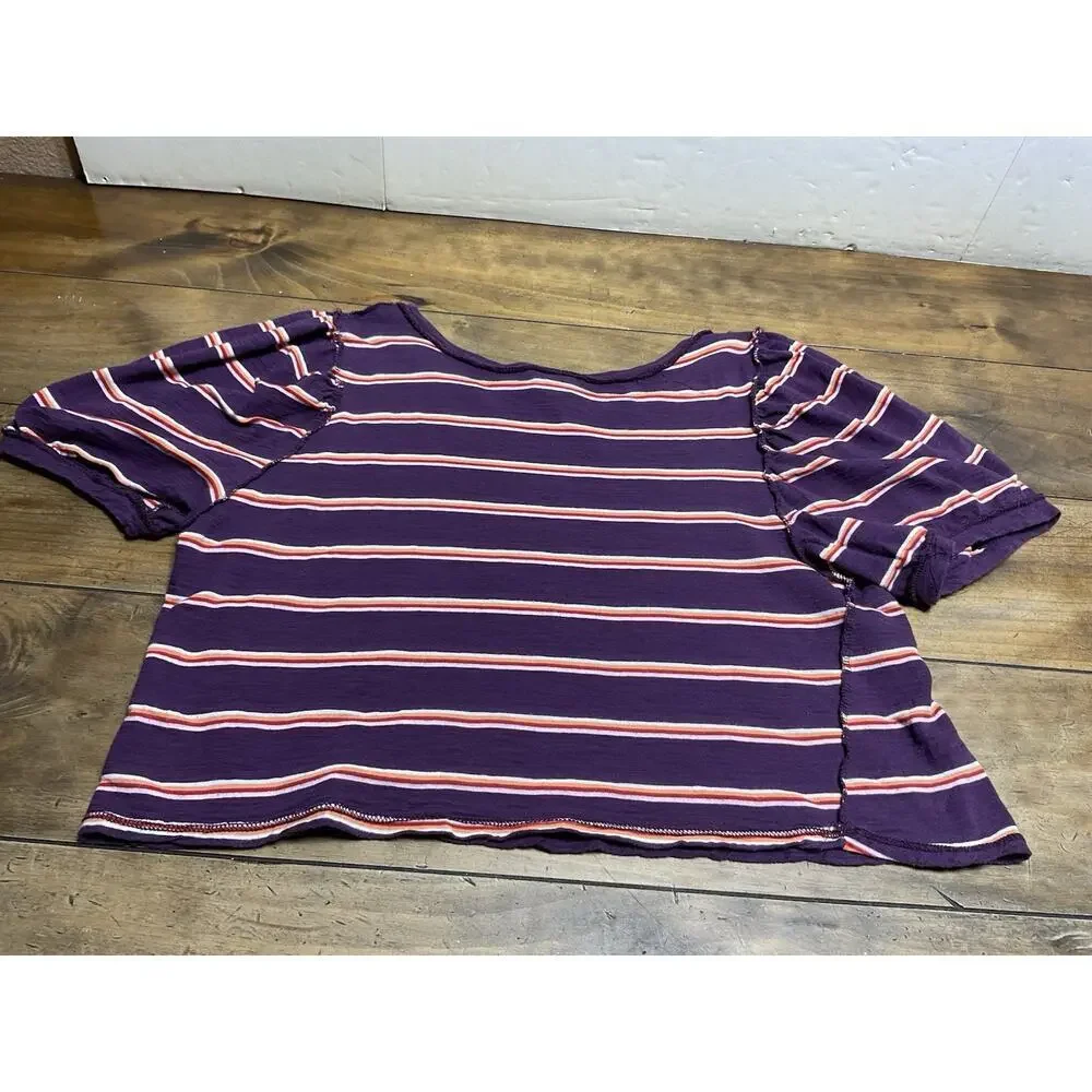 We The Free Molly Stripe Puff Sleeve Crop Top Size Large